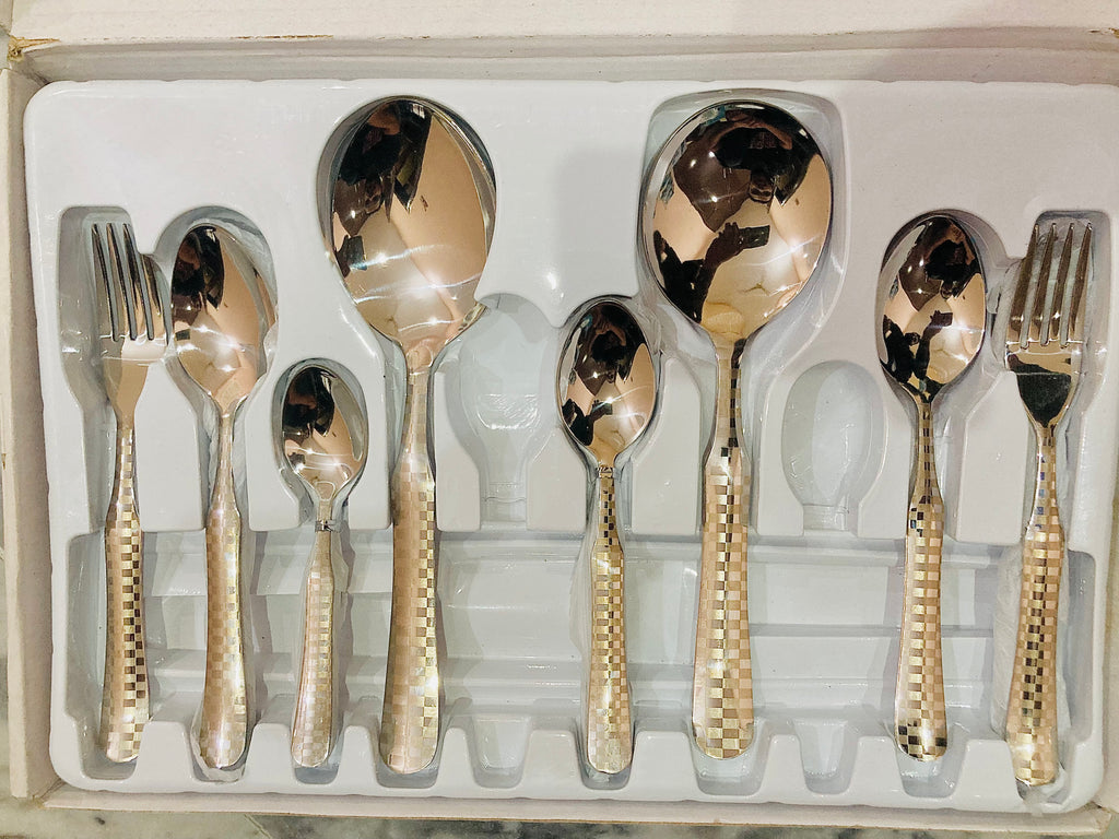 29-Piece Stainless Steel Cutlery Set | Luxury Silver Flatware Set with White Floral Handles | Spoons, Forks & Serving Utensils