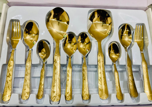 Butterfly design Golden Stainless Steel Cutlery Set 28 pcs with Stand(Gift)