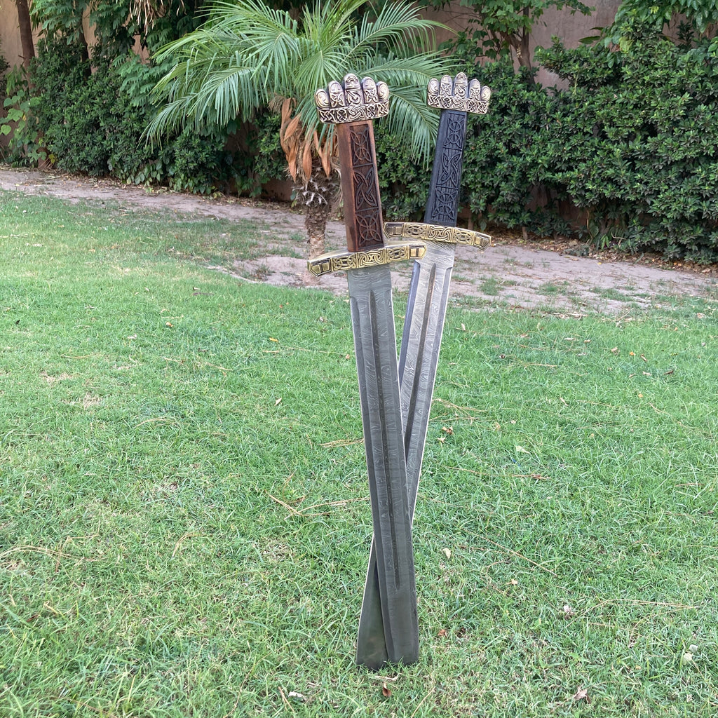 Handmade Damascus Viking Sword | Norse Warrior Sword with Celtic Engraved Handle | Medieval Fantasy Sword | Viking Gift for Men | Collector Display Sword