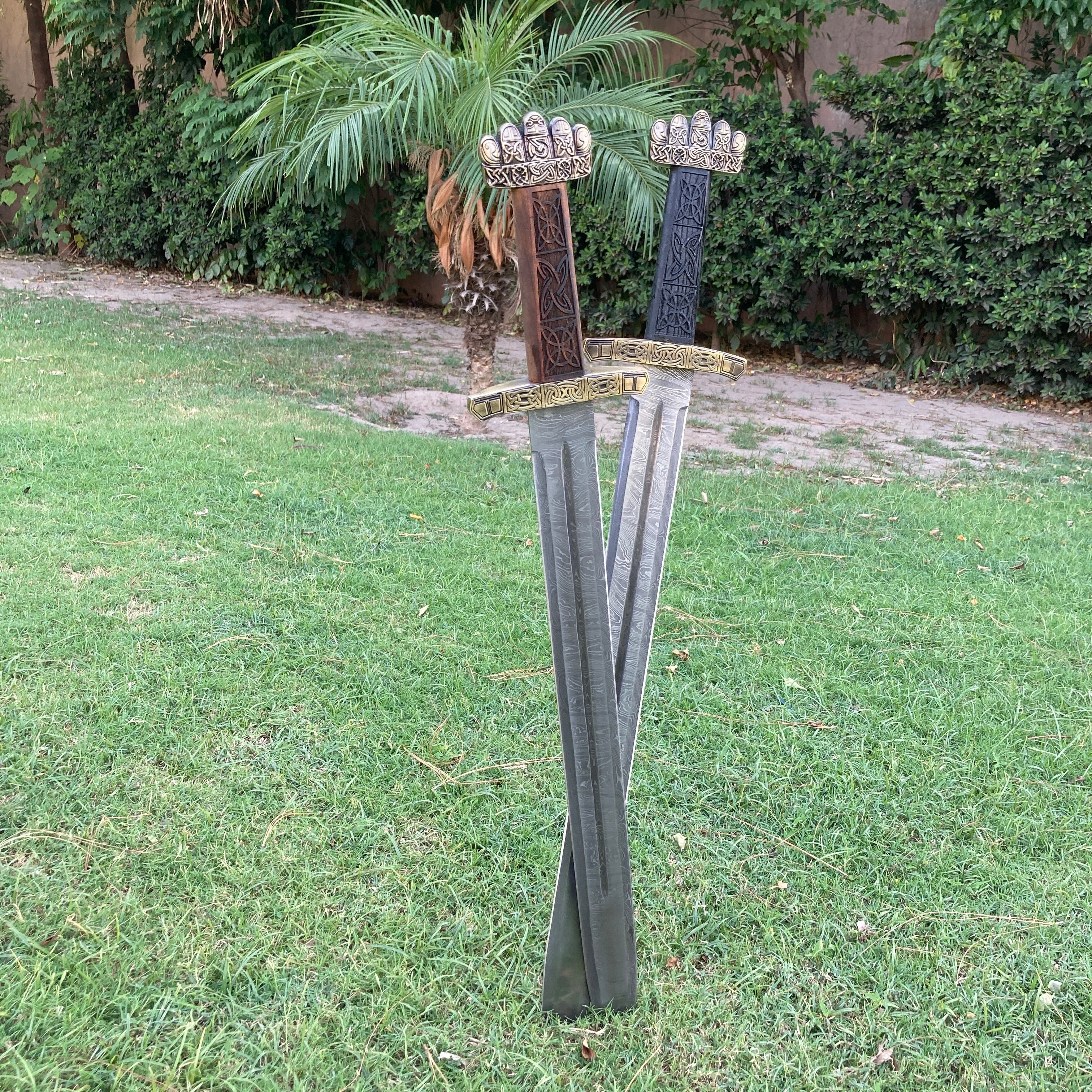 Handmade Damascus Viking Sword | Norse Warrior Sword with Celtic Engraved Handle | Medieval Fantasy Sword | Viking Gift for Men | Collector Display Sword