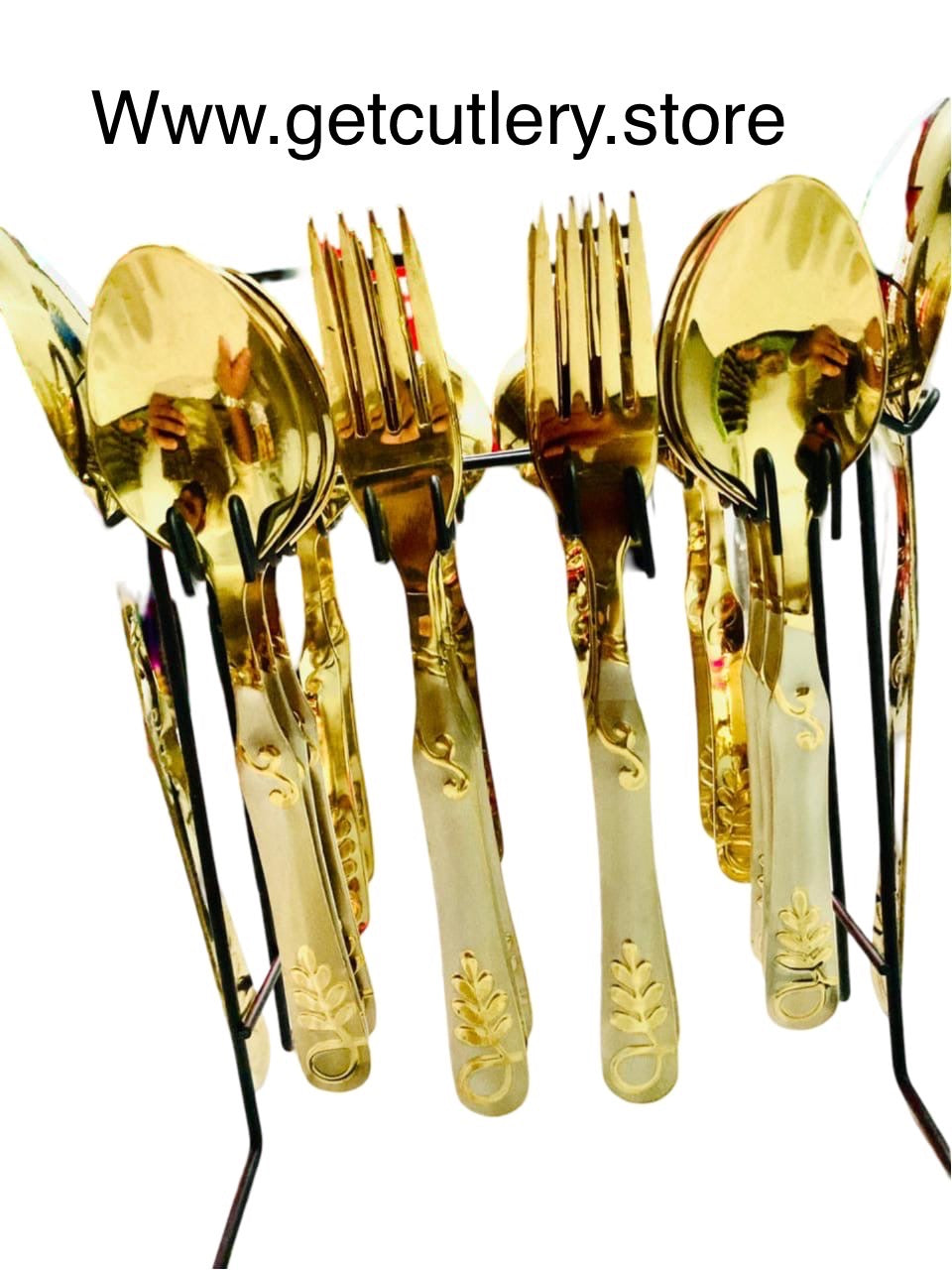 29 pcs Beautiful Flower design Stainless steel Golden Cutlery Set of spoons