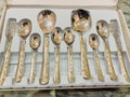 29-Piece Stainless Steel Cutlery Set | Luxury Silver Flatware Set with White Floral Handles | Spoons, Forks & Serving Utensils