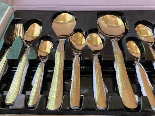 Versace Design Stainless Steel Golden Cutlery Set 29 pcs