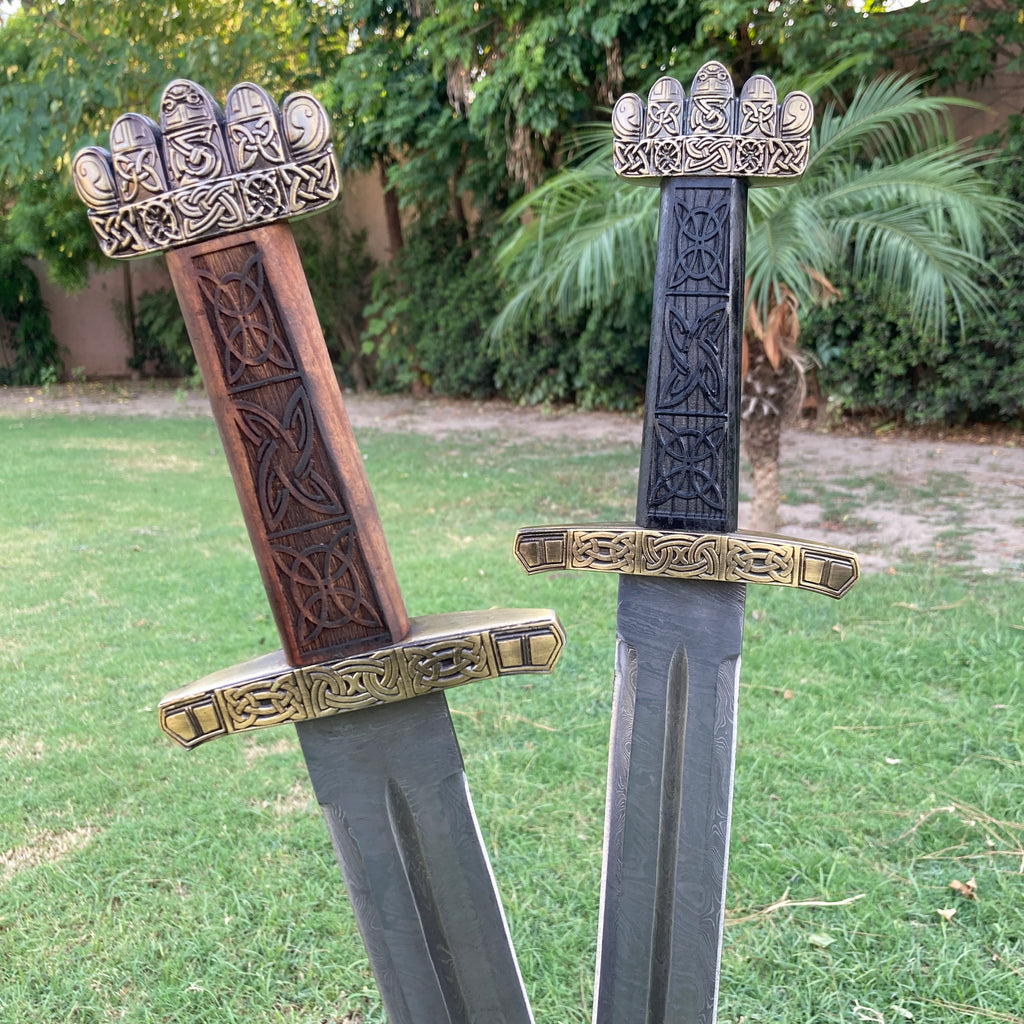 Handmade Damascus Viking Sword | Norse Warrior Sword with Celtic Engraved Handle | Medieval Fantasy Sword | Viking Gift for Men | Collector Display Sword