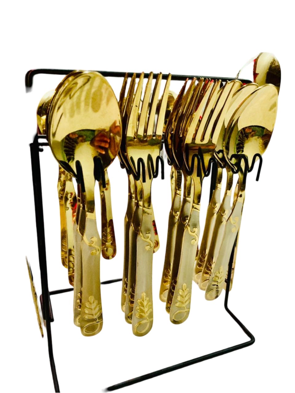 29 pcs Beautiful Flower design Stainless steel Golden Cutlery Set of spoons