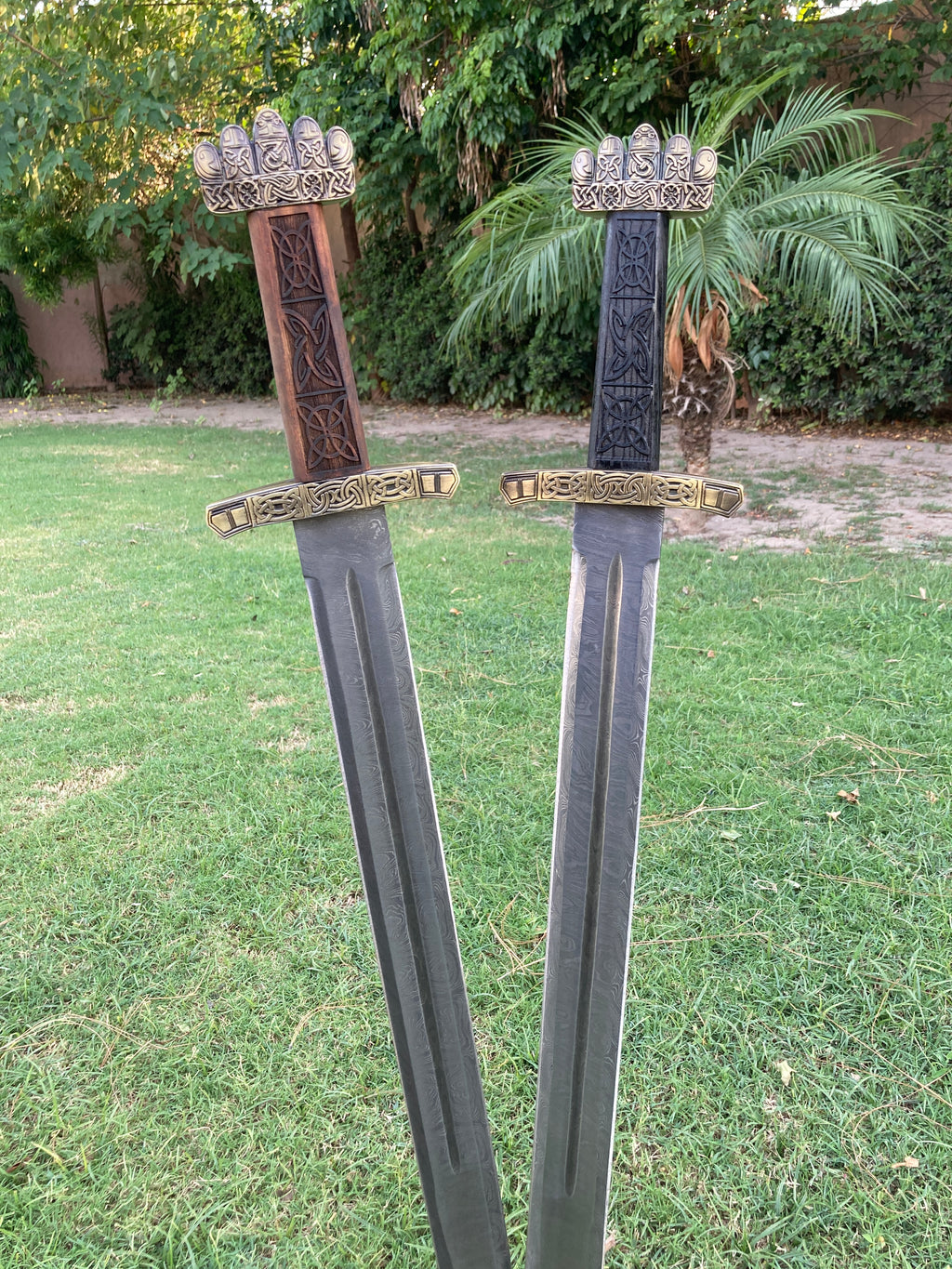 Handmade Damascus Viking Sword | Norse Warrior Sword with Celtic Engraved Handle | Medieval Fantasy Sword | Viking Gift for Men | Collector Display Sword
