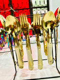 29 pcs Beautiful Flower design Stainless steel Golden Cutlery Set of spoons